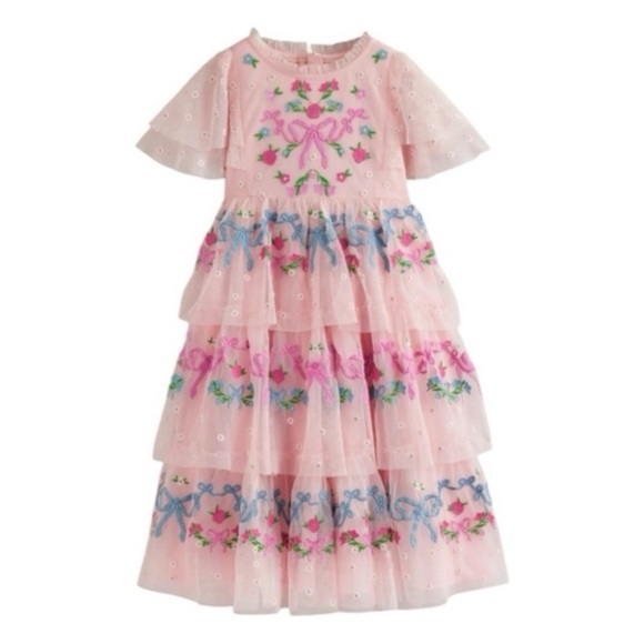 boden tulle embroidered party dress Boden Girls Embroidered Tulle Dress in Red main image 1